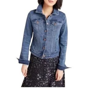 Anthropologie‎ Pilcro Classic Denim cropped Jean Jacket Dark wash indigo